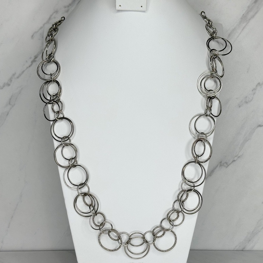 Jennifer Lopez Jlo Silver Multi Circle Link Long Statement Necklace